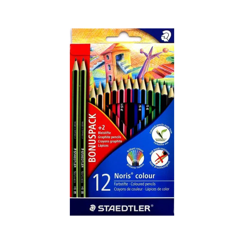 12 Crayons De Couleur Noris + 2 HB Crayons Gratuits Staedtler